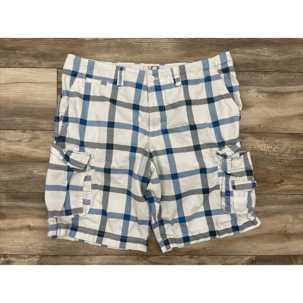 Op Ocean Pacific White Blue Plaid Swim Trunks Mens Size 42 Cargo OM11Y006